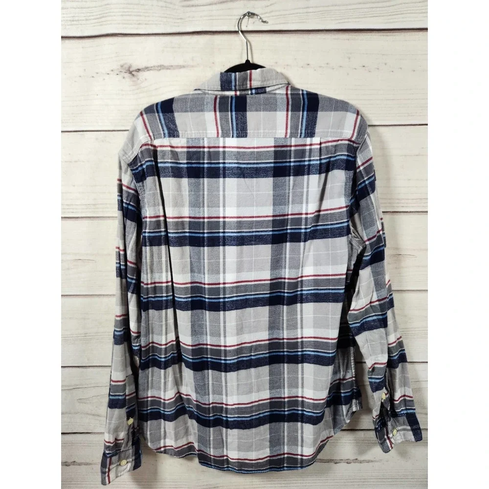 J. Crew Men's‎ White Blue Plaid Long Sleeve Button Down Shirts Size Large